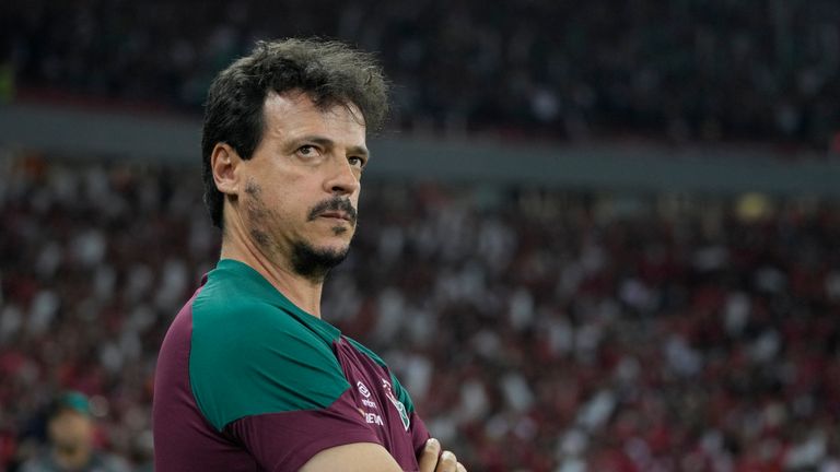 Coach Fernando Diniz of Brazil's Fluminense looks on prior to a Copa Libertadores semifinal second leg soccer match against Brazil's Internacional at Beira Rio stadium in Porto Alegre, Brazil, Wednesday, Oct. 4, 2023. (AP Photo/Andre Penner)