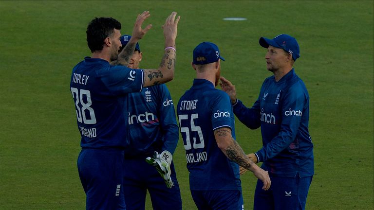 Reece Topley takes three.
