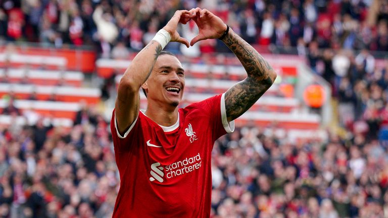 Liverpool's Darwin Nunez celebrates scoring