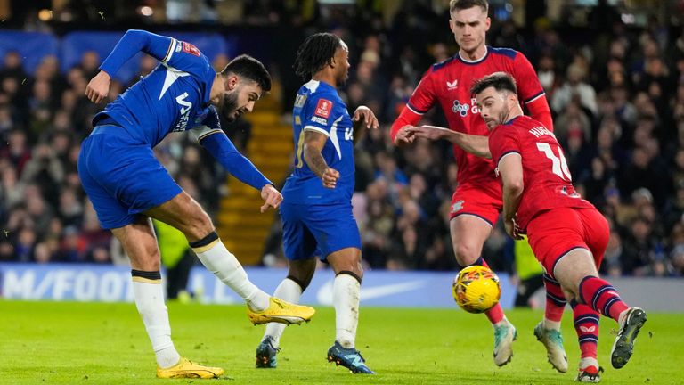 Armando Broja strikes a shot against Preston