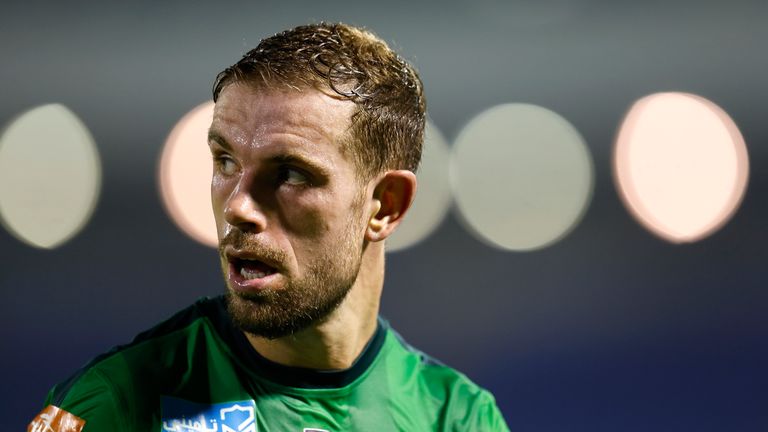 Jordan Henderson of Al-Ettifaq looks on during the Saudi Pro League match between Al-Ettifaq and Damak at Prince Mohamed bin Fahd Stadium on September 02, 2023 in Ad Dammam, Saudi Arabia.