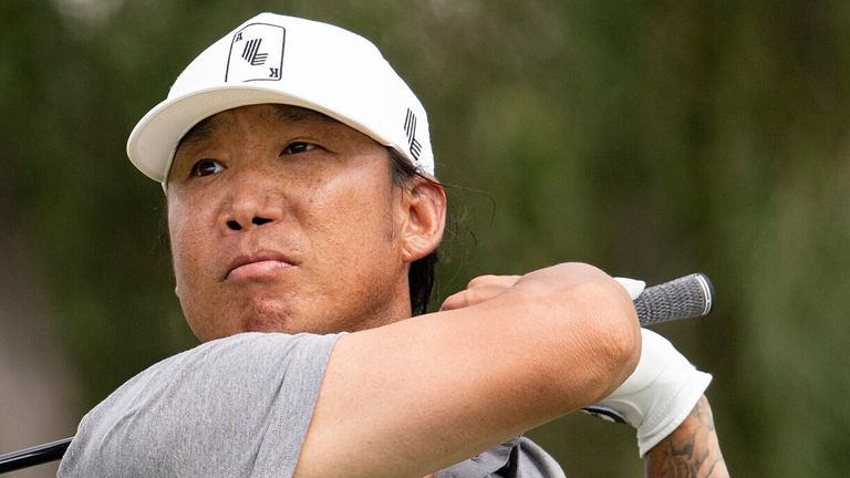 Wild Card player Anthony Kim hits his shot from the sixth tee during the second round of LIV Golf Jeddah at the Royal Greens Golf & Country Club on Saturday, March 02, 2024 in King Abdullah Economic City, Saudi Arabia. (Photo by Emily Burke/LIV Golf via AP) 