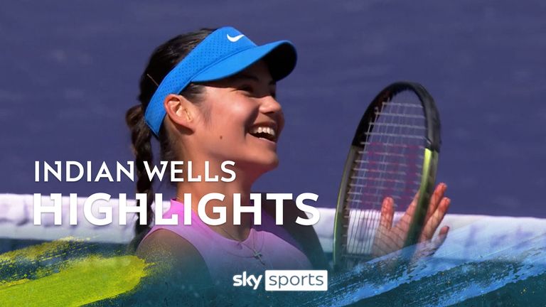 Highlights of Emma Raducanu's first round match against Rebeka Masarova at the Indian Wells Open in California.  Thumb 