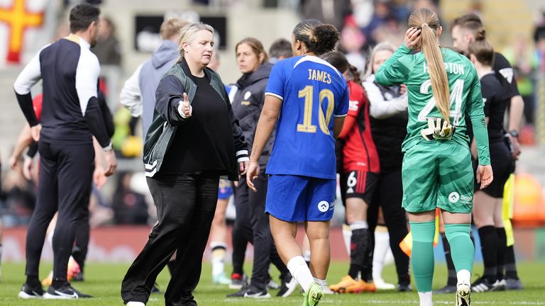Emma Hayes consoles Lauren James at full time