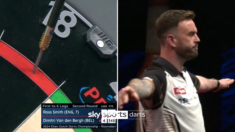 Ross Smith hit a sensational nine-dart finish in his match against Dimitri Van den Bergh on the Euro tour.