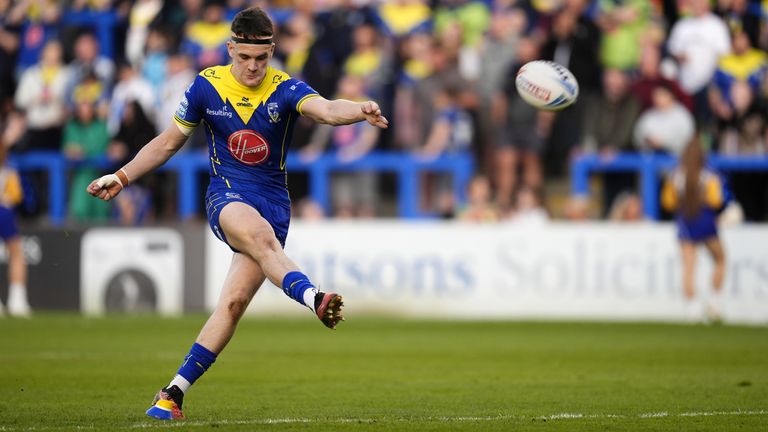 Warrington Wolves v Hull Kingston Rovers - Betfred Super League - Halliwell Jones Stadium
Warrington Wolves' Josh Thewlis scores a conversion during the Betfred Super League match at the Halliwell Jones Stadium, Warrington. Picture date: Thursday May 9, 2024.